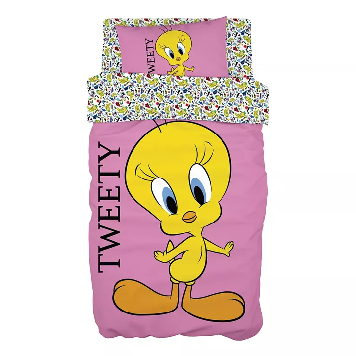 Σετ σεντόνια μονά Art 6190 Tweety 165x250 Ροζ