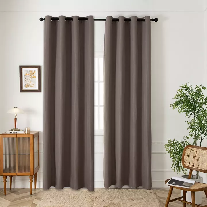 Κουρτίνα Blackout Jacquard σκίασης με 8 μεταλλικούς κρίκους Glare Art 8444 140x270 Μόκα