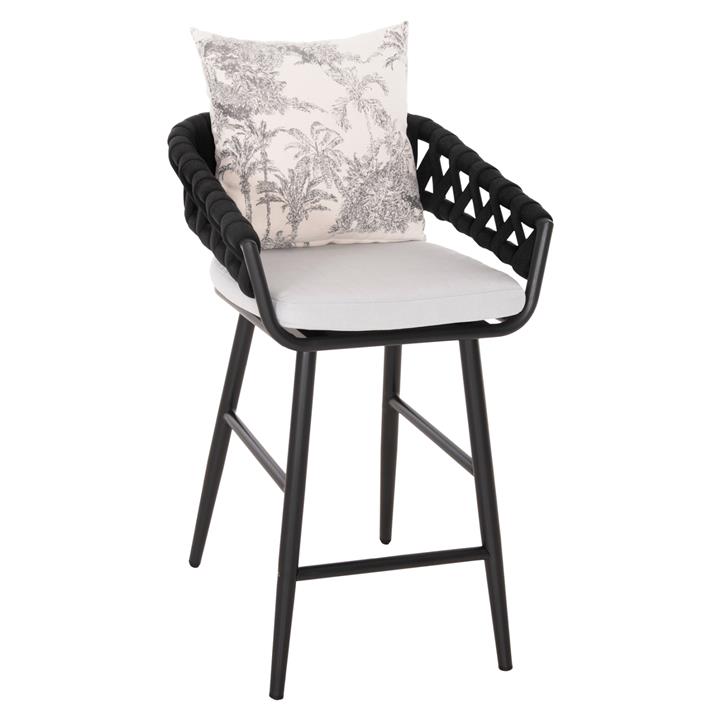 BAR STOOL ALUMINUM CAMDEN HM6142.01 ANTHRACITE WITH ECRU BACK CUSHION WITH PRINT PATTERN 56x60x108Hcm.