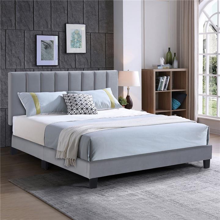 ALLEGRO Κρεβάτι Διπλό για Στρώμα 140x190cm, Ύφασμα Γκρι, με Κεφαλάρι πολλαπλών θέσεων