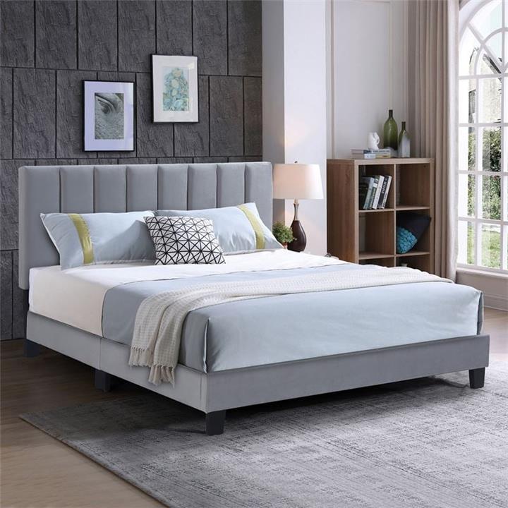 ALLEGRO Κρεβάτι Διπλό για Στρώμα 140x190cm, Ύφασμα Γκρι, με Κεφαλάρι πολλαπλών θέσεων
