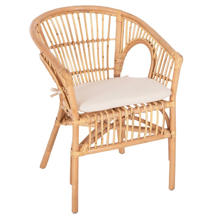 ARMCHAIR DAMPAR HM9929.04 RATTAN IN NATURAL-WHITE CUSHION 59x61x80Hcm.