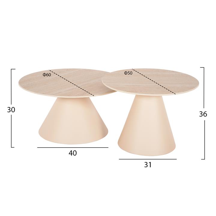 SIDE TABLES 2PCS NANZA HM9927 METAL IN CREAM-BEIGE CERAMIC TOP Φ50&Φ60 cm.
