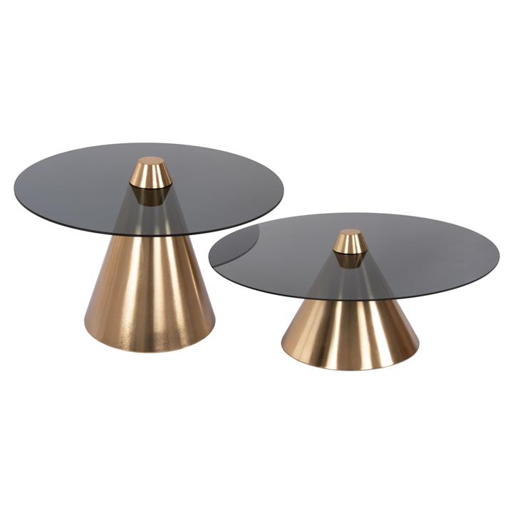 COFFEE TABLES 2PCS REBEN HM9919 METAL IN GOLD-BLACK GLASS TOP Φ80 & Φ60 cm.