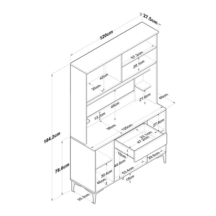 Buffet with shelf Cordie pakoworld white melamine 120x40x184.2cm