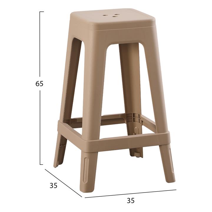 POLYPROPYLENE STOOL SQUARE ZEB HM6128.05 CAPPUCCINO 35x35x65Hcm.
