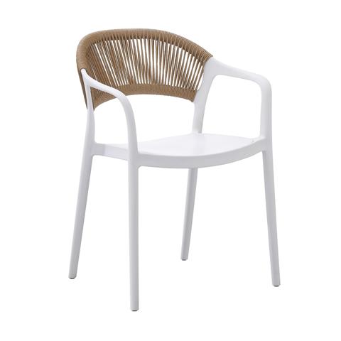 ARMCHAIR POLYPROPYLENE EVA HM6155.01 WHITE WITH BEIGE PP ROPE 58,5x49x83,5Hcm.