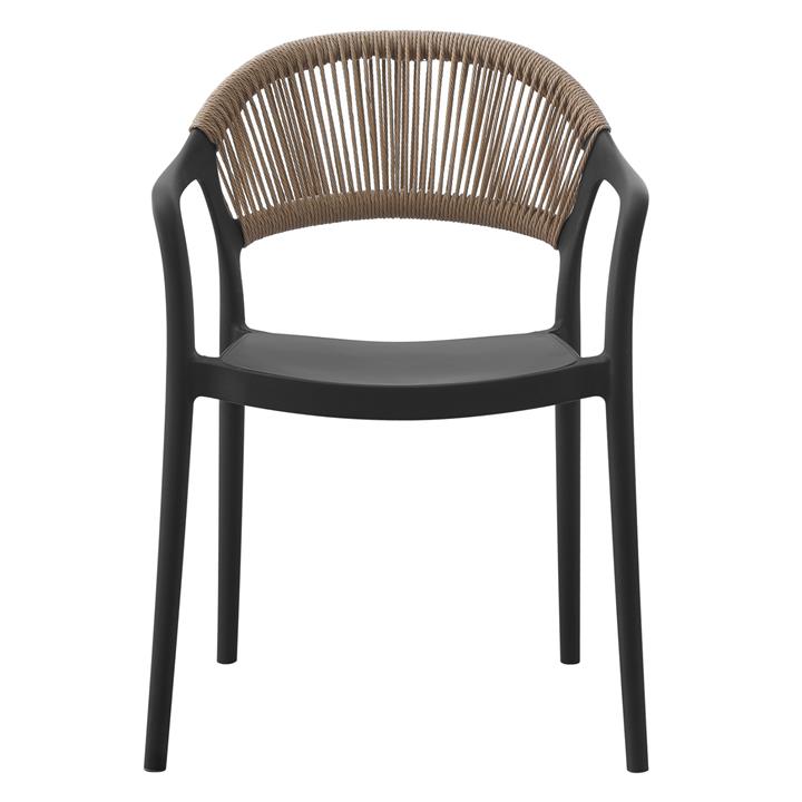 ARMCHAIR POLYPROPYLENE EVA HM6155.02 BLACK WITH BEIGE PP ROPE 58,5x49x83,5Hcm.