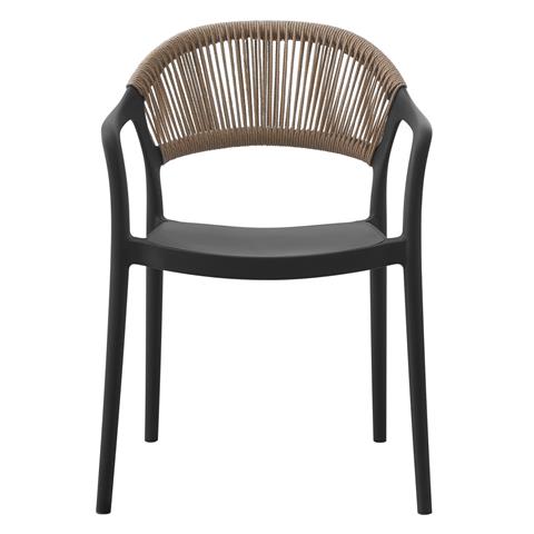 ARMCHAIR POLYPROPYLENE EVA HM6155.02 BLACK WITH BEIGE PP ROPE 58,5x49x83,5Hcm.