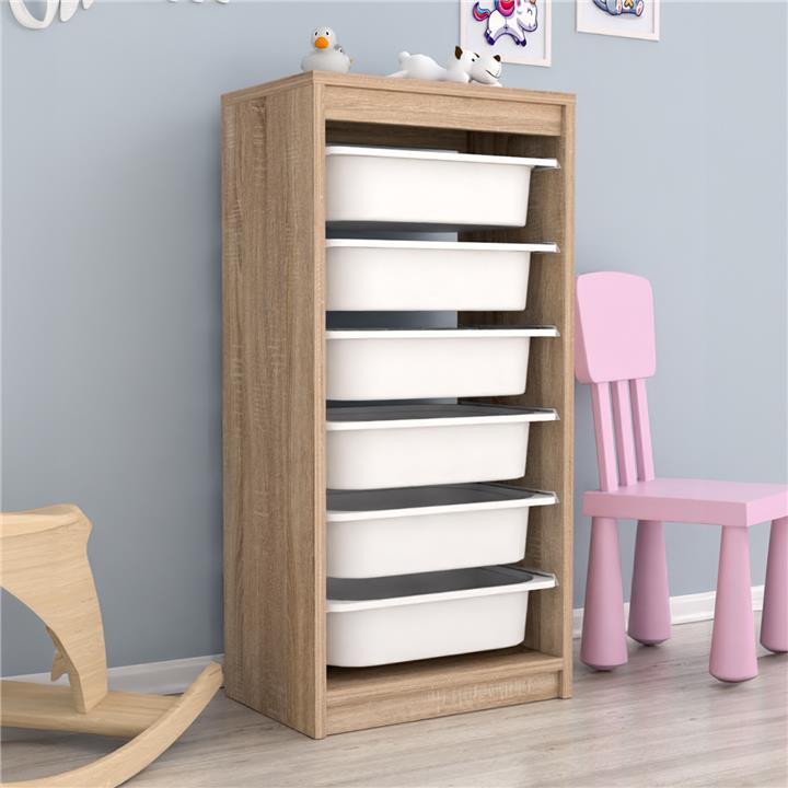 CHEST OF DRAWERS SANI HM18199.03 MELAMINE IN SONAMA-WHITE P.E. DRAWERS 45,5x29,6x91,8Hcm.