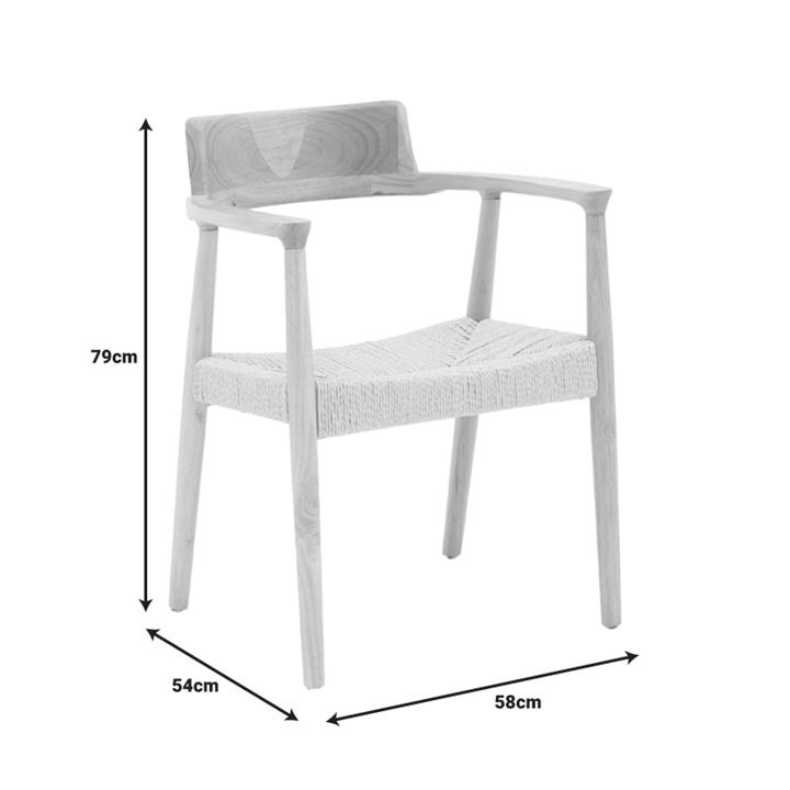 Jojene pakoworld rubberwood and rope armchair in natural shade 58x54x79cm