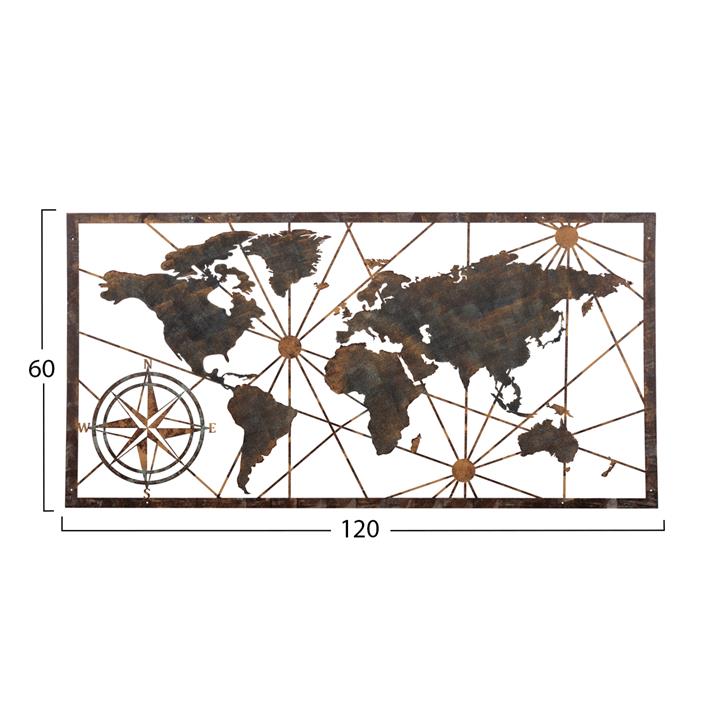 WALL DECORATION WORLD MAP HM4656 BRONZE METAL 120x0,1x60Hcm.