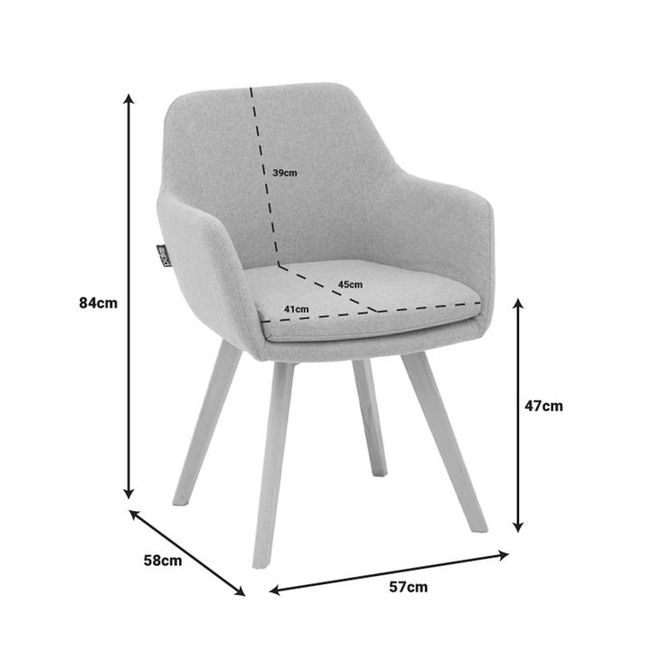 Safira armchair pakoworld fabric in grey color with natural color wooden leg 57x58x84cm