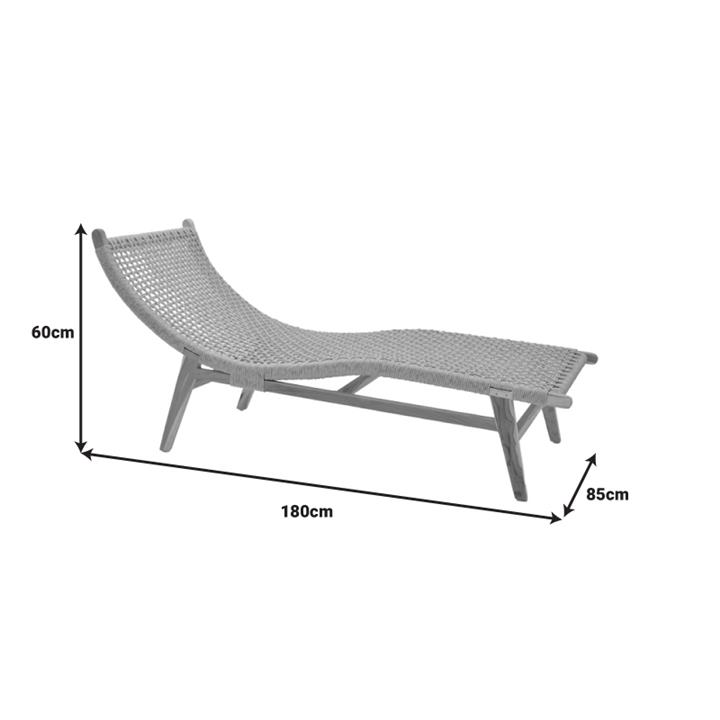 Deckchair Rebelise pakoworld natural color teak wood and rope in natural color 60x180x85cm