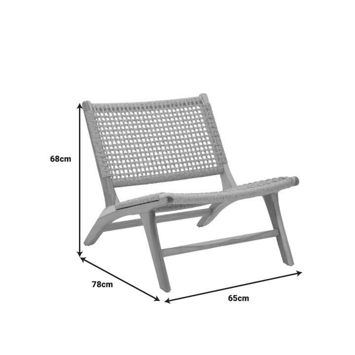 Beatrice armchair pakoworld teak wood skeleton and rope in natural color 65x78x68cm