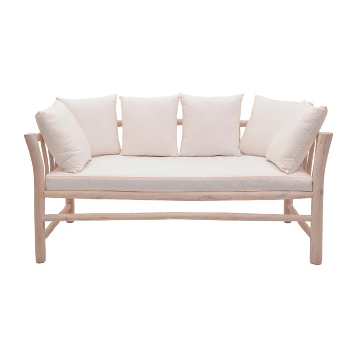 2-seater sofa Dranjere pakoworld natural color teak wood with beige fabric 162x80x71cm