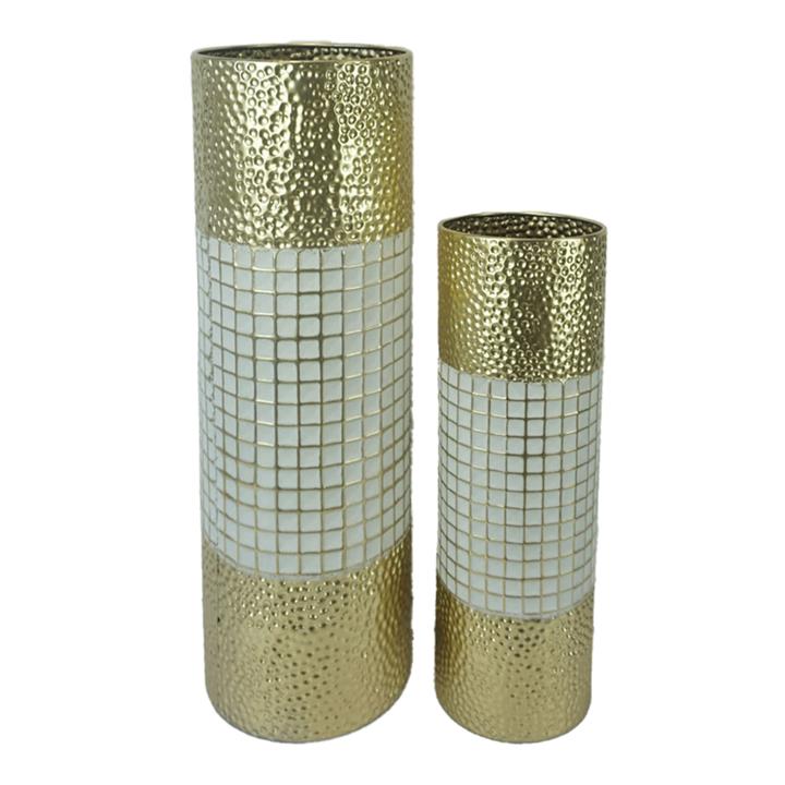 Tripo Inart decorative vase set of 2 metal in gold and white shade ΦτD20.3x61.5cm