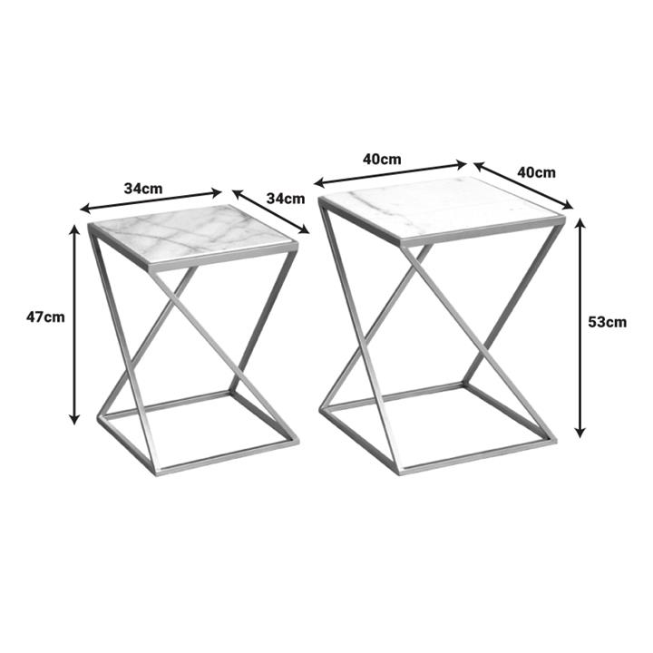 Side tables for living room set of 2 pieces Zoliene Inart gold metal-white marble