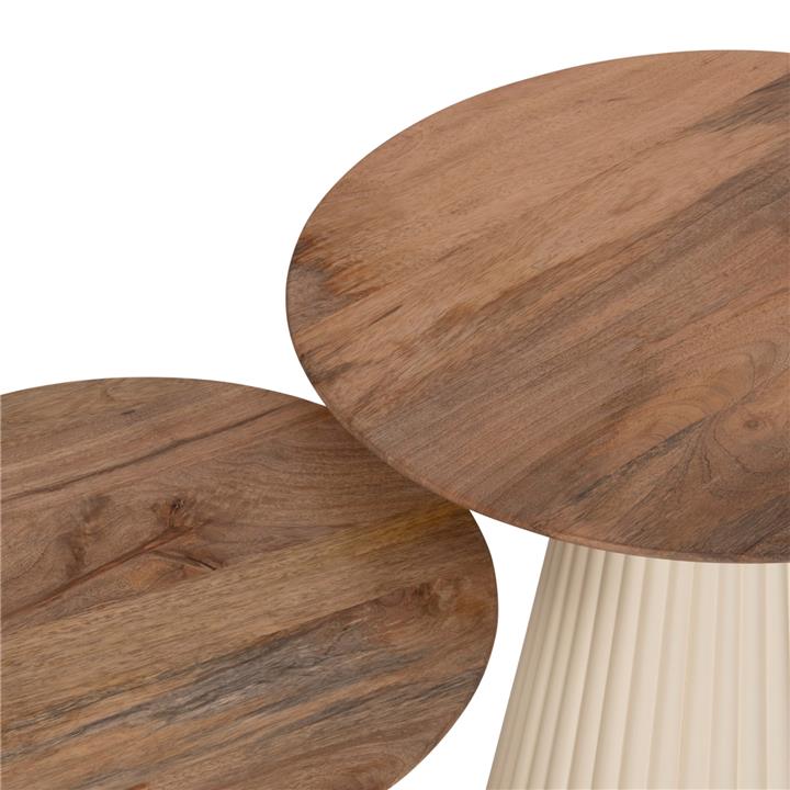 COFFEE TABLES 2PCS FOLDY HM9925 METAL BASE IN IVORY-ROUND TOP MANGO WOOD IN NATURAL Φ40 & Φ48