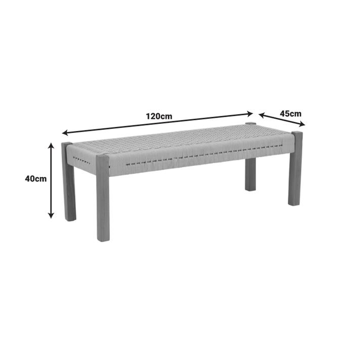 Bench Uma pakoworld teak wood and rope in natural shade 120x45x40cm