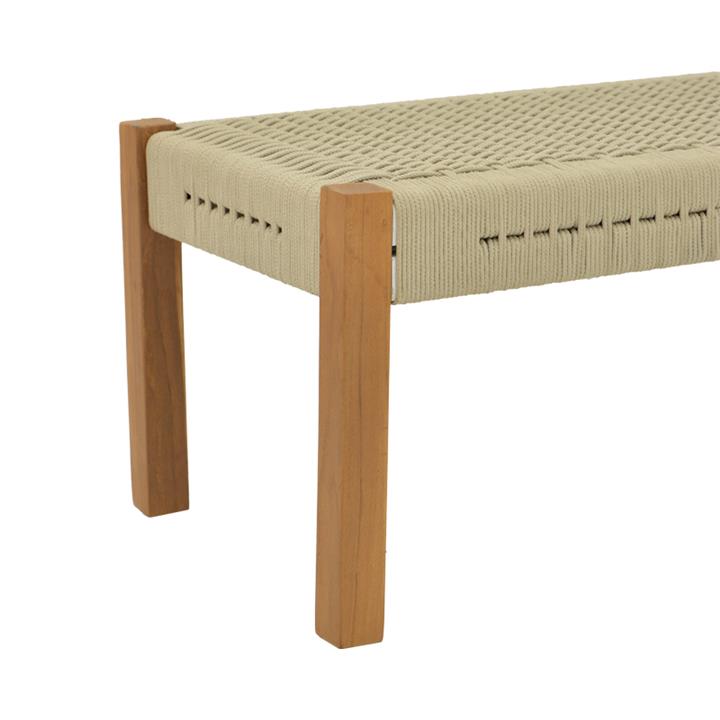 Bench Uma pakoworld teak wood and rope in natural shade 120x45x40cm