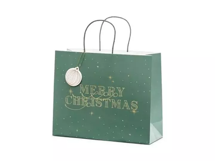 ΧΑΡΤΙΝΗ ΤΣΑΝΤΑ MERRY CHRISTMAS ΠΡΑΣΙΝΗ  32.5×26.5×11.5cm