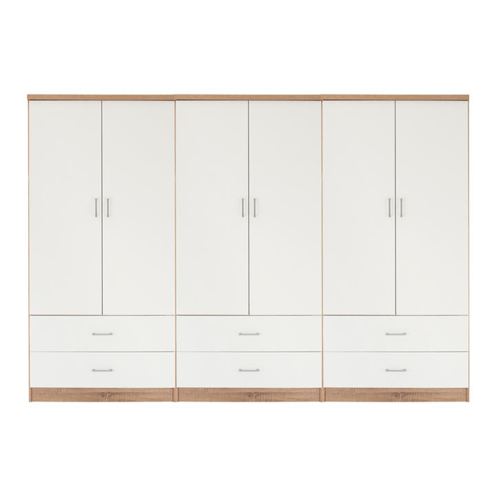 WARDROBE REINA 6-LEAF WITH 6 DRAWERS HM21060.06 MELAMINE IN WHITE-SONAMA COLOR 240x42x181Hcm.