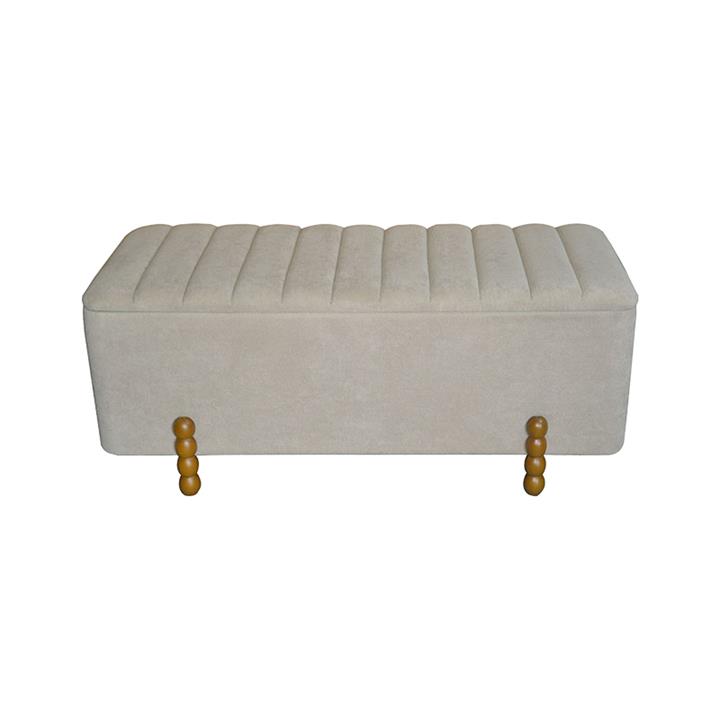 Daph Inart trunk stool set of 2 velvet fabric in beige and white shade