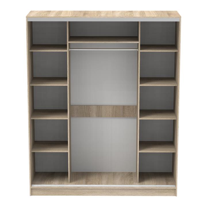 Aparador pakoworld two-leaf sliding wardrobe with mirror melamine in sonoma color 180x60x220cm