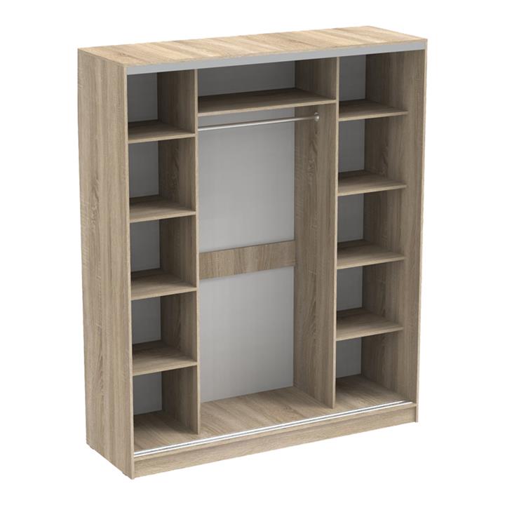 Aparador pakoworld two-leaf sliding wardrobe with mirror melamine in sonoma color 180x60x220cm