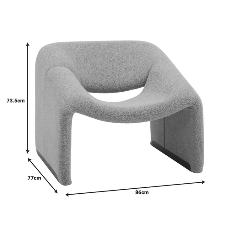 Armchair Clous pakoworld bouclé fabric in light gray shade 86x77x73.5cm