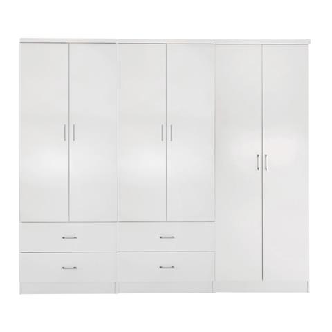 WARDROBE REINA HM21062.05 6-LEAF WITH 4 DRAWERS-MELAMINE IN WHITE COLOR 240x43x181Hcm.