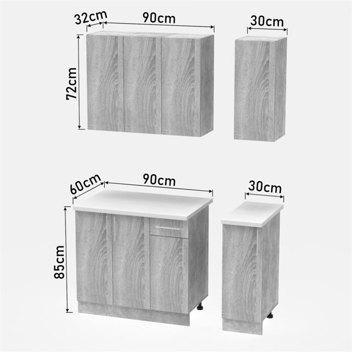 Festa II kitchen unit pakoworld melamine in dark grey and sonoma color 120x60x85cm