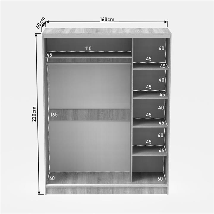 Korredor I pakoworld two-leaf sliding wardrobe with mirror in white color 160x60x220cm
