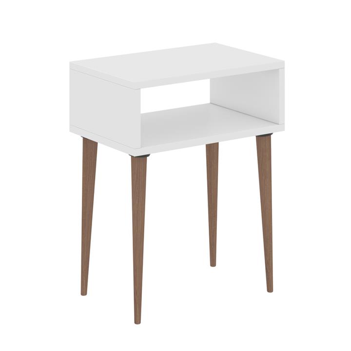 BEDSIDE STAND TODD HM18183.01 MELAMINE IN WHITE-LEGS IN NATURAL WOOD COLOR 45x30x58Hcm.