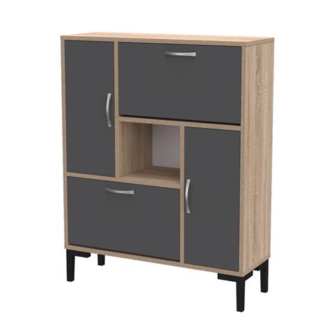 SHOE CABINET MEDY HM18187.01 MELAMINE IN ANTHRACITE & SONAMA-BLACK LEGS 86,5x30x109Hcm.