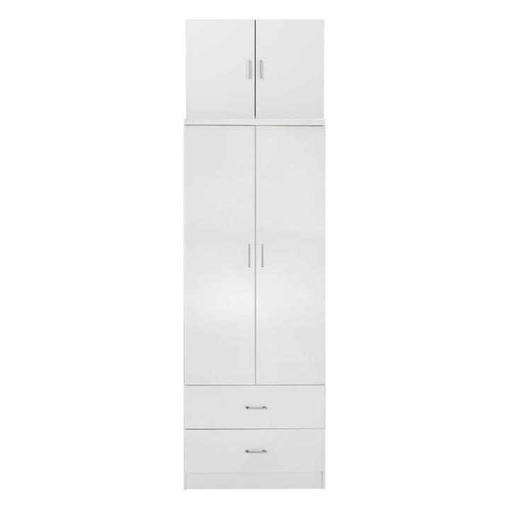 WARDROBE REINA HM21061.05 2-LEAF WITH UPPER CABINET & 2 DRAWERS-MELAMINE IN WHITE 80x42x241Hcm.