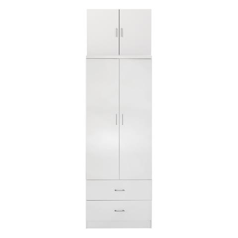 WARDROBE REINA HM21061.05 2-LEAF WITH UPPER CABINET & 2 DRAWERS-MELAMINE IN WHITE 80x42x241Hcm.