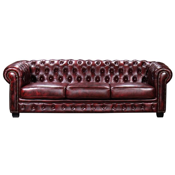 CHESTERFIELD Birmingham Καναπές 4Θέσιος Σαλονιού Καθιστικού, Δέρμα Antique Red
