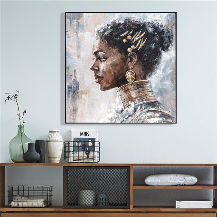 WALL PAINTING HM4544 WITH BLACK PS FRAME-PRINTED CANVAS WITH A WOMAN PROFILE 102x4,5x102Hcm.
