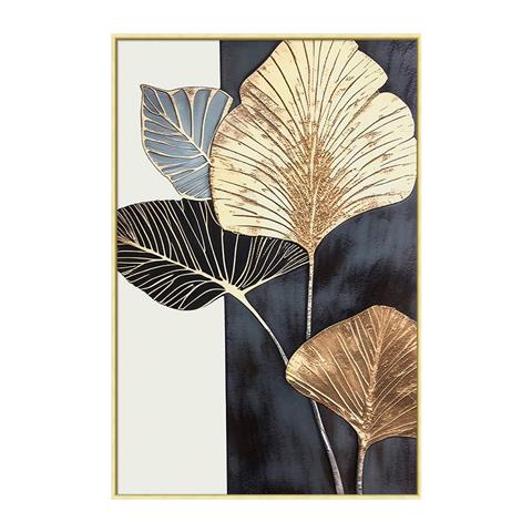 WALL PAINTING HM4546.02 BEIGE PS FRAME-PRINTED CANVAS WITH BROAD LEAVES 52,5x2,8x72,5Hcm.