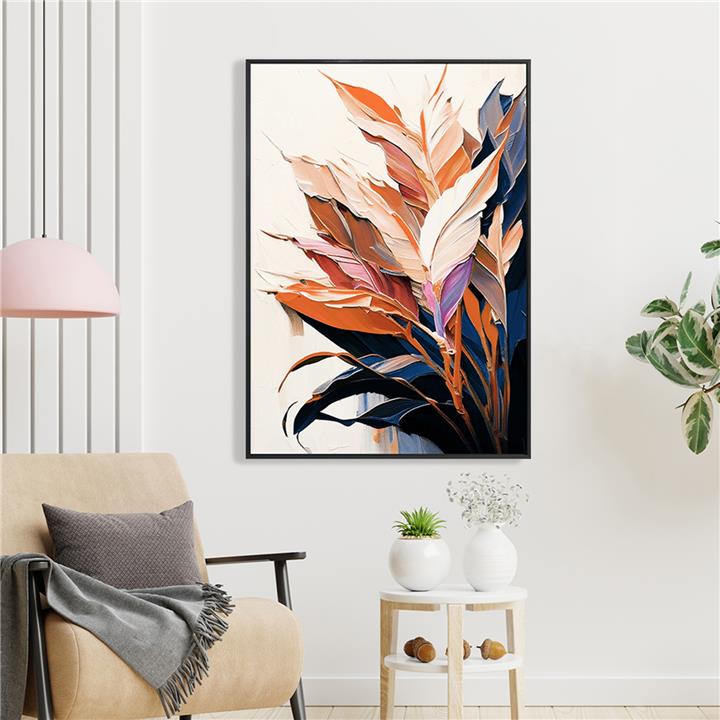 WALL PAINTING HM4547.02 BLACK PS FRAME-PRINTED CANVAS WITH LEAVES 52.5x2.8x72.5Hcm.