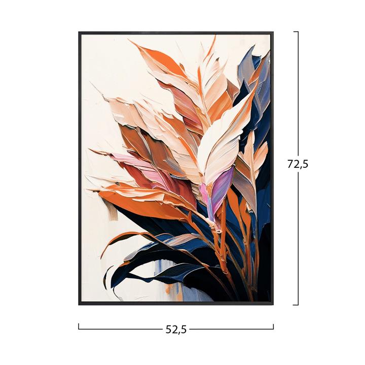 WALL PAINTING HM4547.02 BLACK PS FRAME-PRINTED CANVAS WITH LEAVES 52.5x2.8x72.5Hcm.
