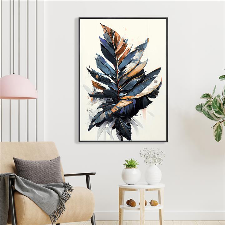 WALL PAINTING HM4547.01 BLACK PS FRAME-PRINTED CANVAS WITH LEAVES 52.5x2.8x72.5Hcm.