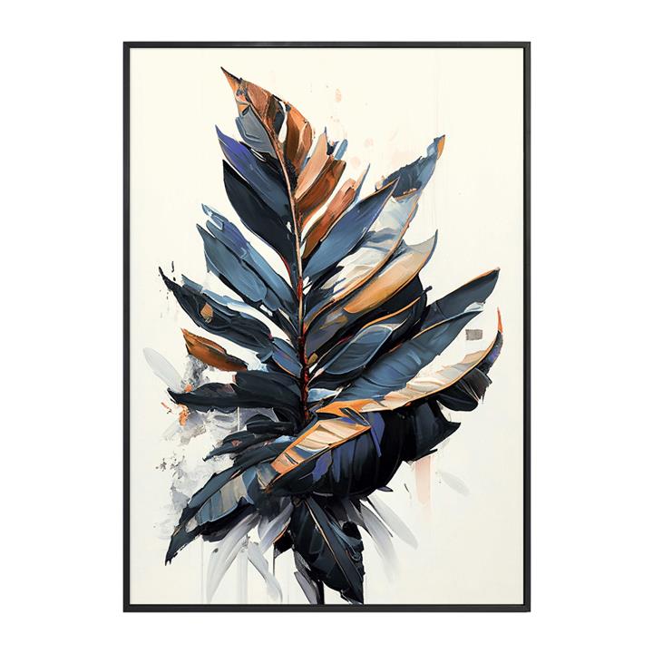 WALL PAINTING HM4547.01 BLACK PS FRAME-PRINTED CANVAS WITH LEAVES 52.5x2.8x72.5Hcm.
