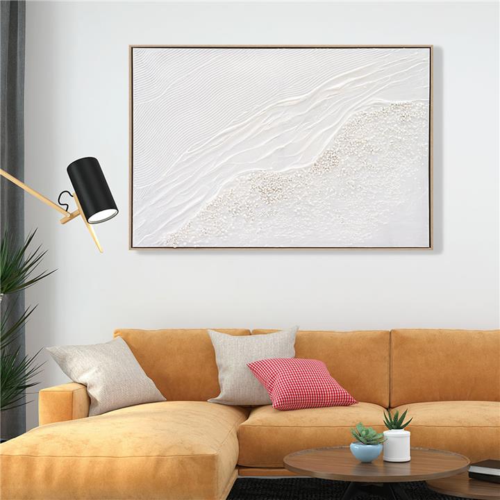 WALL PAINTING HM4555 WITH BEIGE PS FRAME-CANVAS WITH SHADES OF WHITE 92x4,5x62Hcm.