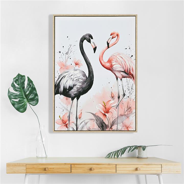 WALL PAINTING HM4562 BEIGE PS FRAME-PRINTED CANVAS 2 FLAMINGOS 52.5x2.8x72.5Hcm.