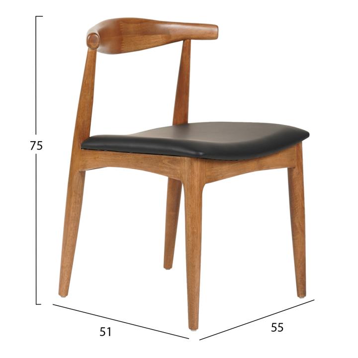 DINING CHAIR ALOR HM9947.03 RUBBERWOOD IN LIGHT WALNUT COLOR-BLACK PU 55x51x75Hcm.