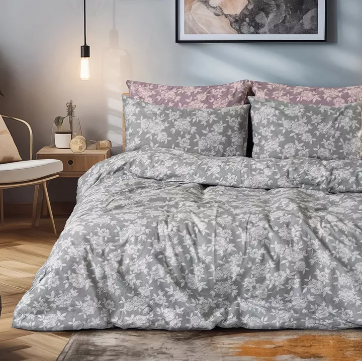 Σετ σεντόνια φανελένια King Size με λάστιχο Merlot Art 12634 185x200+32 Γκρι