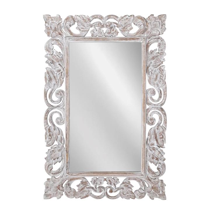 Artekko Mirroki Ξύλινος Λευκός Πατίνα Σκαλιστός Καθρέπτης Τοίχου (100x70)cm